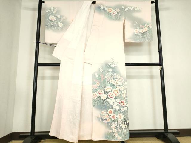 平和屋着物●訪問着　作家物　草花文　手描き　暈し染め　正絹　逸品　DABC3446az