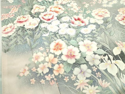 平和屋着物●訪問着　作家物　草花文　手描き　暈し染め　正絹　逸品　DABC3446az