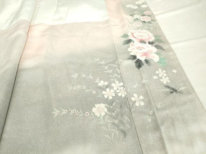 平和屋着物●訪問着　作家物　草花文　手描き　暈し染め　正絹　逸品　DABC3446az
