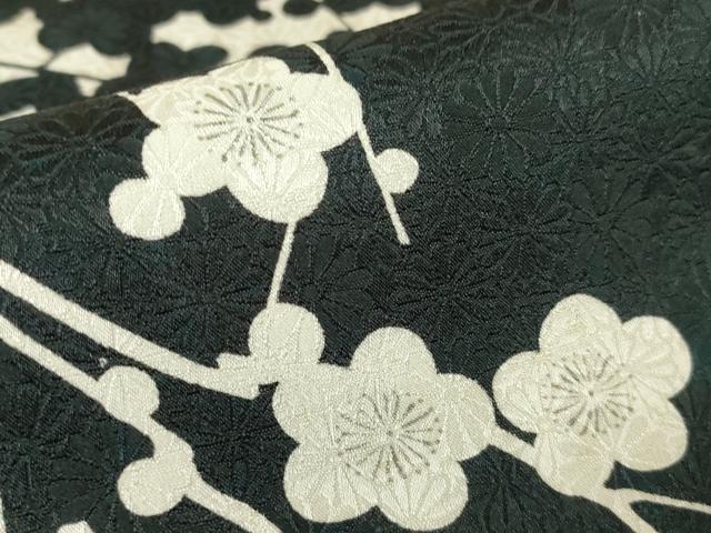平和屋着物●上質な小紋　枝梅に楓　草花シルエット　黒地　正絹　逸品　未使用　DABC3447az