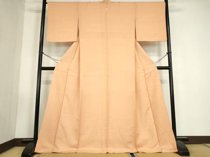 平和屋着物●上質な色無地　流水地紋　洒落柿色　正絹　逸品　DABC3448az