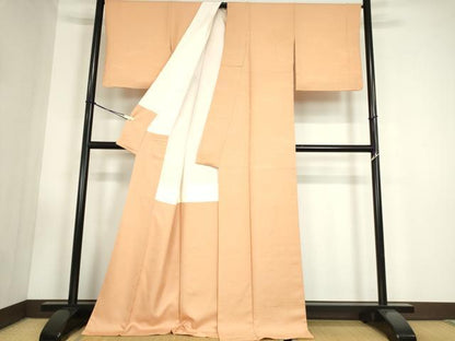 平和屋着物●上質な色無地　流水地紋　洒落柿色　正絹　逸品　DABC3448az