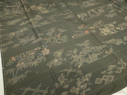 平和屋着物●上質な小紋　横段吉祥花文　正絹　逸品　未使用　DABC3449az