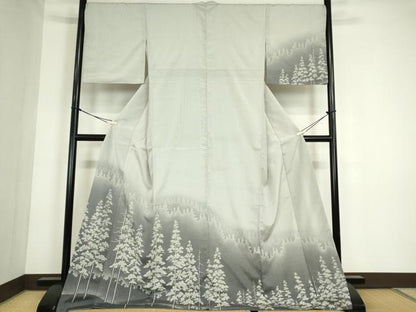 平和屋着物●本塩沢　やまだ織　訪問着　樹林文　正絹　逸品　DABC3450az