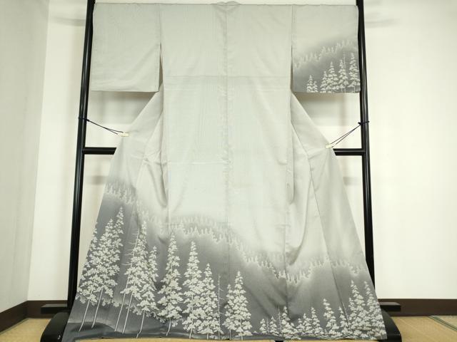 平和屋着物●本塩沢　やまだ織　訪問着　樹林文　正絹　逸品　DABC3450az