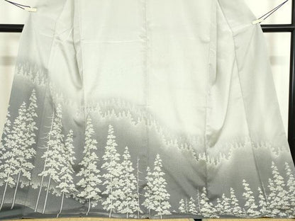 平和屋着物●本塩沢　やまだ織　訪問着　樹林文　正絹　逸品　DABC3450az