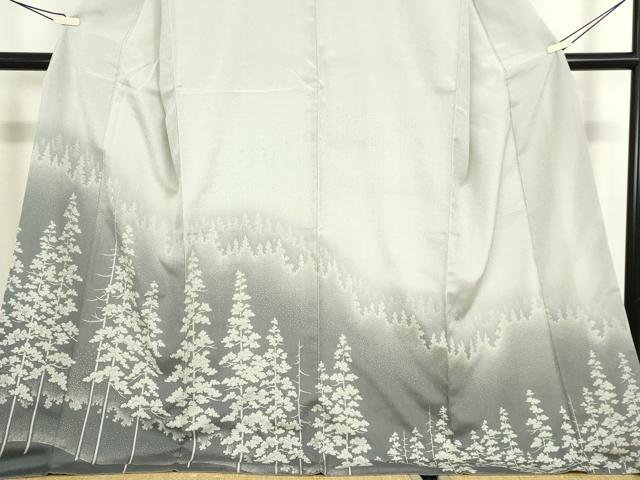 平和屋着物●本塩沢　やまだ織　訪問着　樹林文　正絹　逸品　DABC3450az