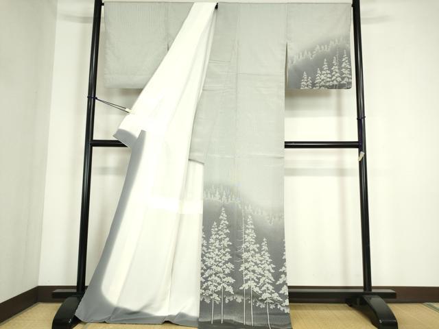 平和屋着物●本塩沢　やまだ織　訪問着　樹林文　正絹　逸品　DABC3450az