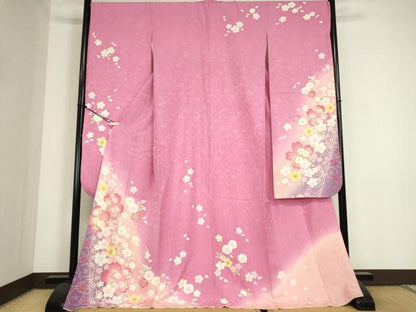 平和屋着物●豪華振袖　舞桜文　暈し染め　金彩　正絹　逸品　DABC3452az