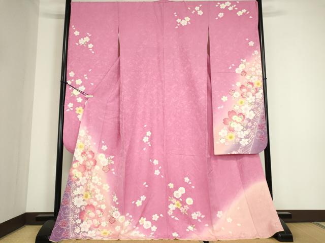 平和屋着物●豪華振袖　舞桜文　暈し染め　金彩　正絹　逸品　DABC3452az