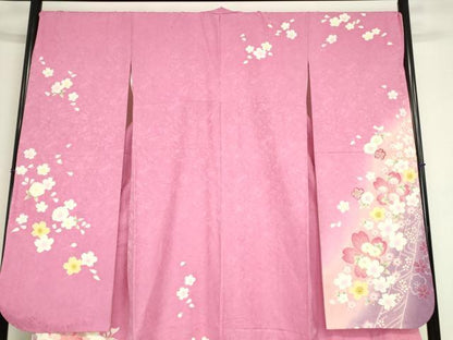 平和屋着物●豪華振袖　舞桜文　暈し染め　金彩　正絹　逸品　DABC3452az