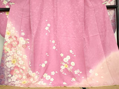 平和屋着物●豪華振袖　舞桜文　暈し染め　金彩　正絹　逸品　DABC3452az