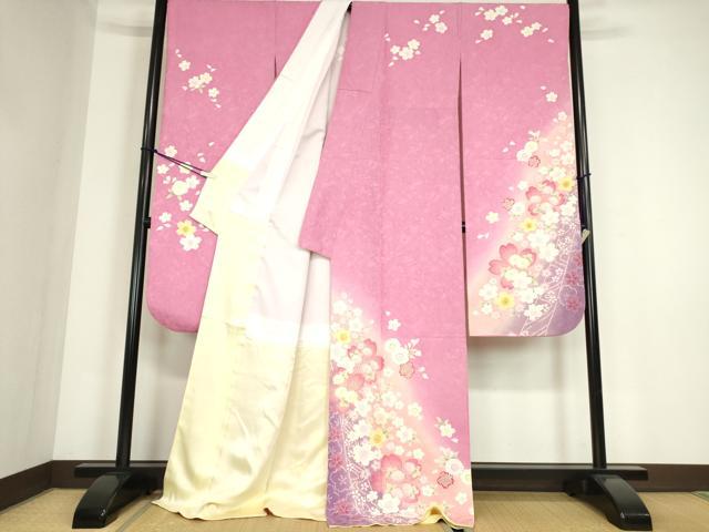 平和屋着物●豪華振袖　舞桜文　暈し染め　金彩　正絹　逸品　DABC3452az