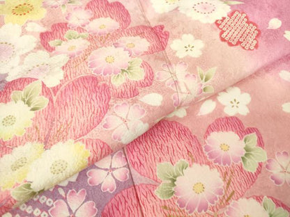 平和屋着物●豪華振袖　舞桜文　暈し染め　金彩　正絹　逸品　DABC3452az
