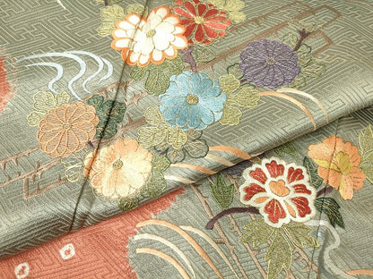 平和屋着物●訪問着　刺繍　絞り　道長花文　金糸　正絹　逸品　DABC3453az