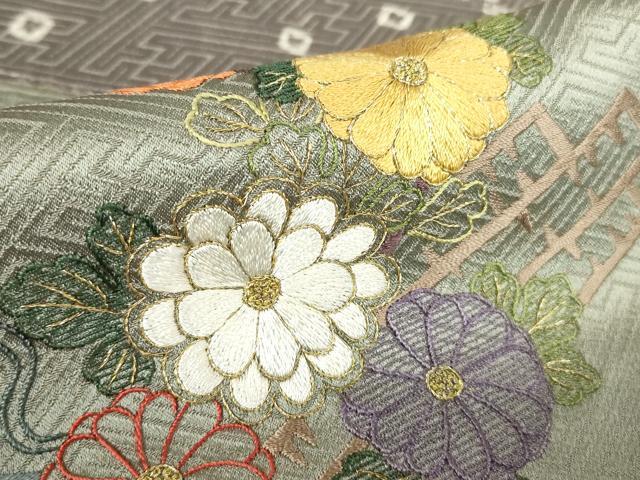 平和屋着物●訪問着　刺繍　絞り　道長花文　金糸　正絹　逸品　DABC3453az