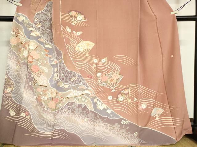 平和屋着物●訪問着　作家物　道長扇面牡丹文　金彩　正絹　逸品　DABC3455az