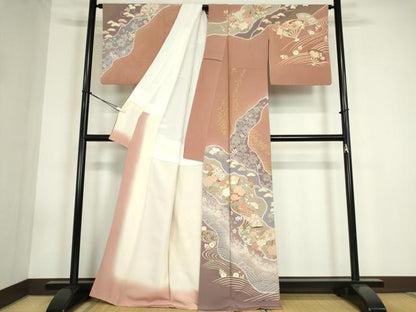 平和屋着物●訪問着　作家物　道長扇面牡丹文　金彩　正絹　逸品　DABC3455az