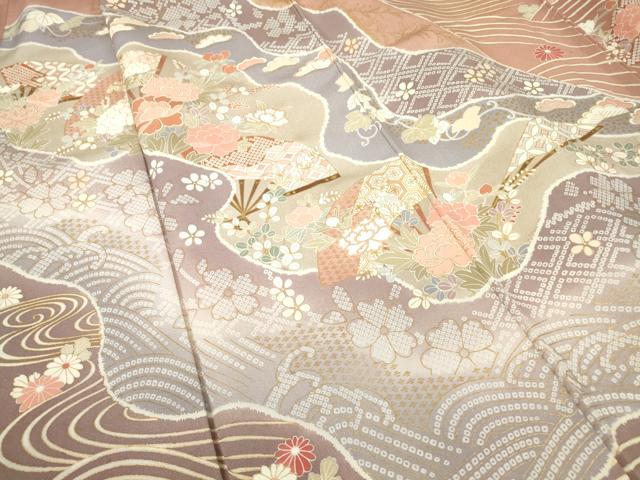 平和屋着物●訪問着　作家物　道長扇面牡丹文　金彩　正絹　逸品　DABC3455az