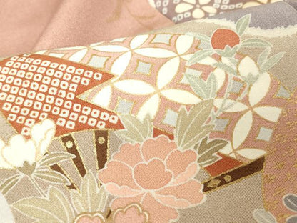 平和屋着物●訪問着　作家物　道長扇面牡丹文　金彩　正絹　逸品　DABC3455az