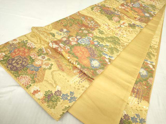 平和屋着物▼六通柄袋帯　屏風吉祥花文　金糸　正絹　逸品　DABC3463az