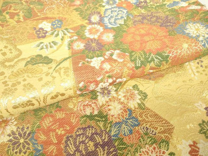 平和屋着物▼六通柄袋帯　屏風吉祥花文　金糸　正絹　逸品　DABC3463az
