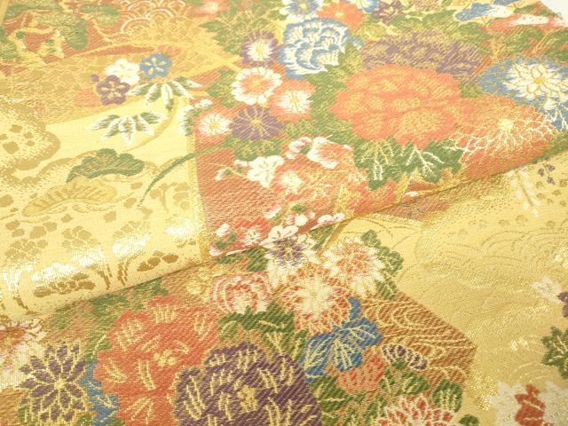 平和屋着物▼六通柄袋帯　屏風吉祥花文　金糸　正絹　逸品　DABC3463az