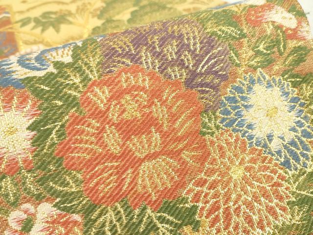 平和屋着物▼六通柄袋帯　屏風吉祥花文　金糸　正絹　逸品　DABC3463az
