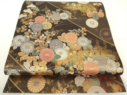 平和屋着物▼六通柄袋帯 華蒔絵 研き出し箔 金銀糸 正絹 逸品 DABC3467az