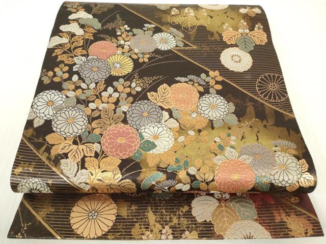 平和屋着物▼六通柄袋帯 華蒔絵 研き出し箔 金銀糸 正絹 逸品 DABC3467az