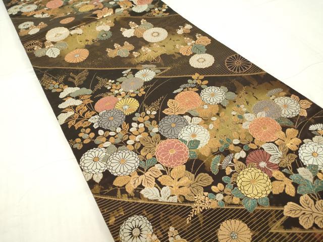 平和屋着物▼六通柄袋帯 華蒔絵 研き出し箔 金銀糸 正絹 逸品 DABC3467az