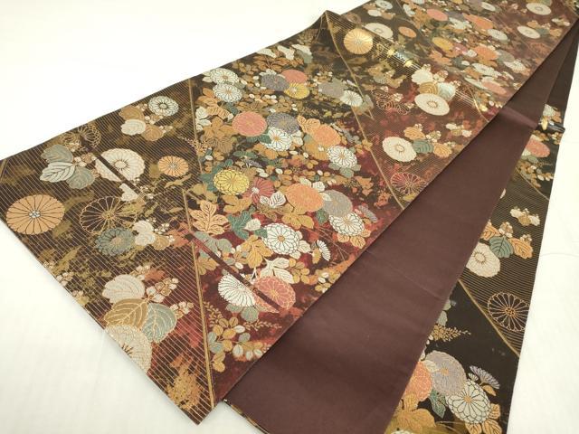 平和屋着物▼六通柄袋帯 華蒔絵 研き出し箔 金銀糸 正絹 逸品 DABC3467az