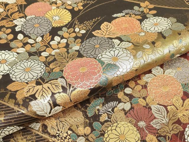 平和屋着物▼六通柄袋帯 華蒔絵 研き出し箔 金銀糸 正絹 逸品 DABC3467az