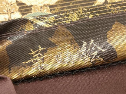 平和屋着物▼六通柄袋帯 華蒔絵 研き出し箔 金銀糸 正絹 逸品 DABC3467az