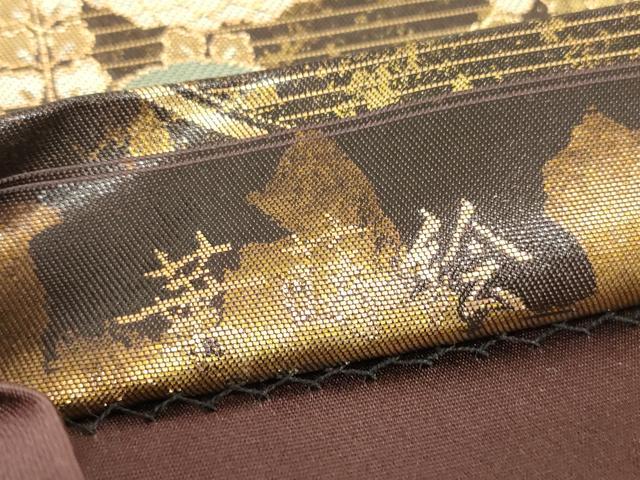 平和屋着物▼六通柄袋帯 華蒔絵 研き出し箔 金銀糸 正絹 逸品 DABC3467az