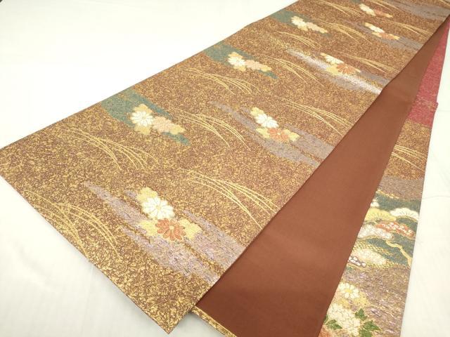 平和屋着物▼六通柄袋帯 花車文 金糸 正絹 逸品 DABC3468az