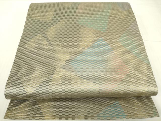 平和屋着物▼六通柄袋帯　色紙重ね文　金糸　正絹　逸品　DABC3481az