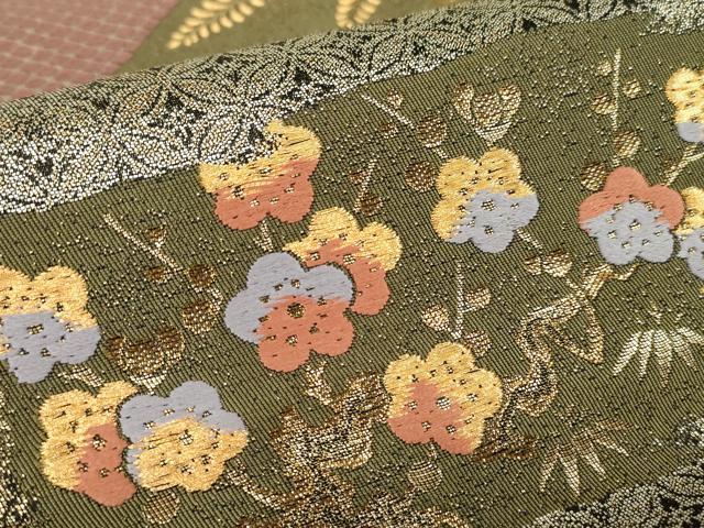 平和屋着物▽六通柄袋帯 菊梅舞蝶文 金糸 正絹 逸品