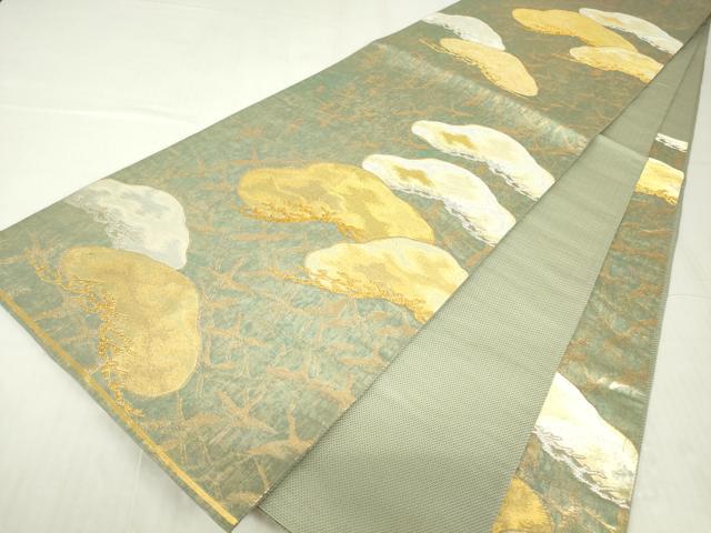 平和屋着物▼六通柄袋帯　織成　裕玄松鶴文　金銀糸　正絹　逸品　DABC3488az