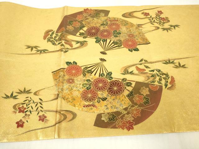 平和屋着物▽漆工芸作家 金森一博 太鼓柄袋帯 扇面花文