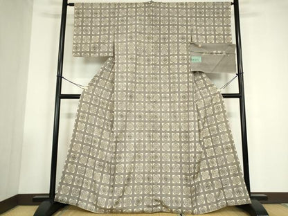 平和屋着物●松煙染の第一人者　川島草苑　墨染衣　水織紬　格子丸文　証紙付き　正絹　逸品　DABC3508az