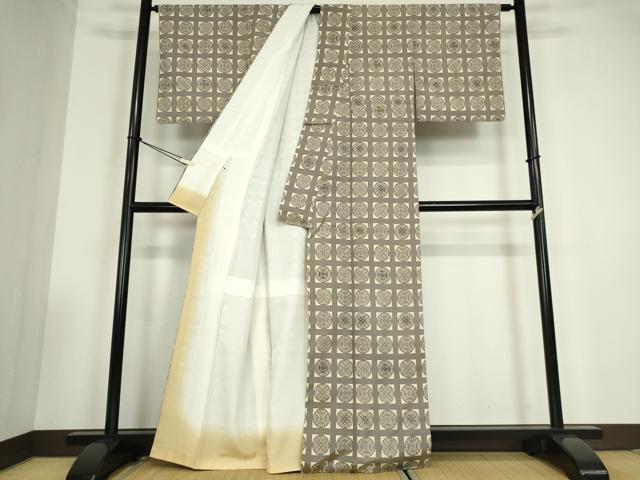 平和屋着物●松煙染の第一人者　川島草苑　墨染衣　水織紬　格子丸文　証紙付き　正絹　逸品　DABC3508az