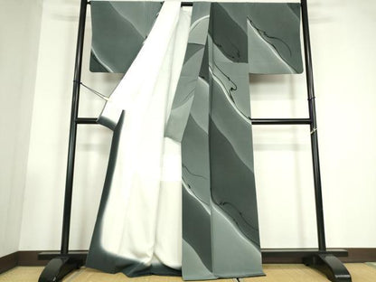 平和屋着物●染色作家　斉藤三才　小紋　抽象文様　手描き　正絹　逸品　DABC3509az