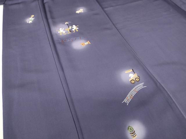 平和屋着物●訪問着　総刺繍　蛍暈し　動物文　犬　正絹　逸品　DABC3510az