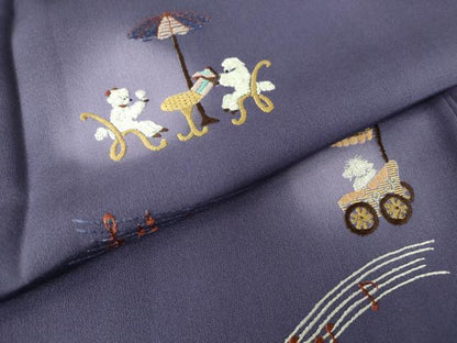 平和屋着物●訪問着　総刺繍　蛍暈し　動物文　犬　正絹　逸品　DABC3510az