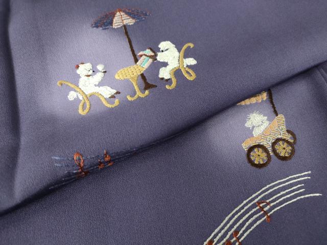 平和屋着物●訪問着　総刺繍　蛍暈し　動物文　犬　正絹　逸品　DABC3510az