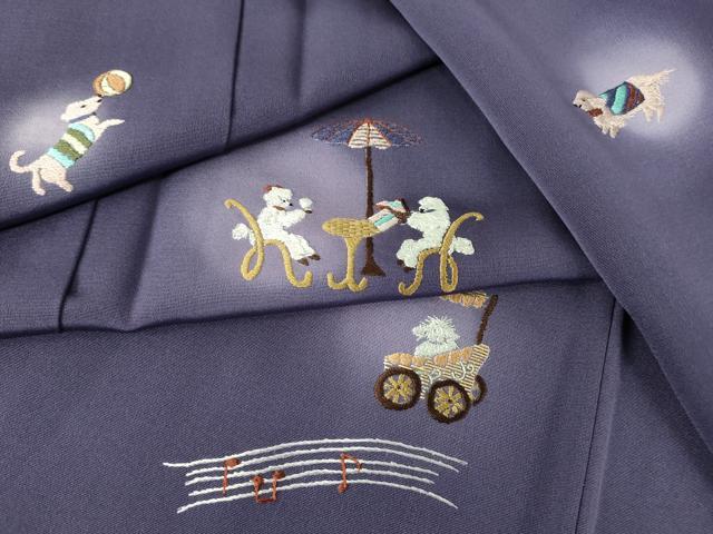 平和屋着物●訪問着　総刺繍　蛍暈し　動物文　犬　正絹　逸品　DABC3510az