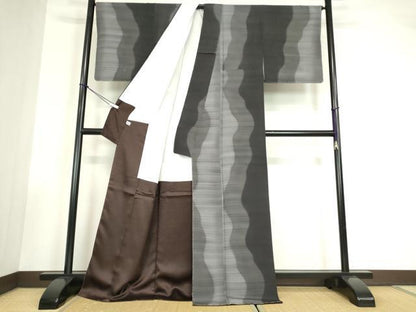 平和屋着物●染色作家　斉藤三才　小紋　霞間道　正絹　逸品　未使用　DABC3511az