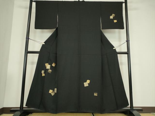 平和屋着物●訪問着　竹屋町刺繍　源氏香七宝文　黒地　金銀彩　正絹　逸品　DABC3515az