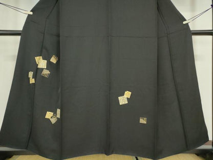 平和屋着物●訪問着　竹屋町刺繍　源氏香七宝文　黒地　金銀彩　正絹　逸品　DABC3515az